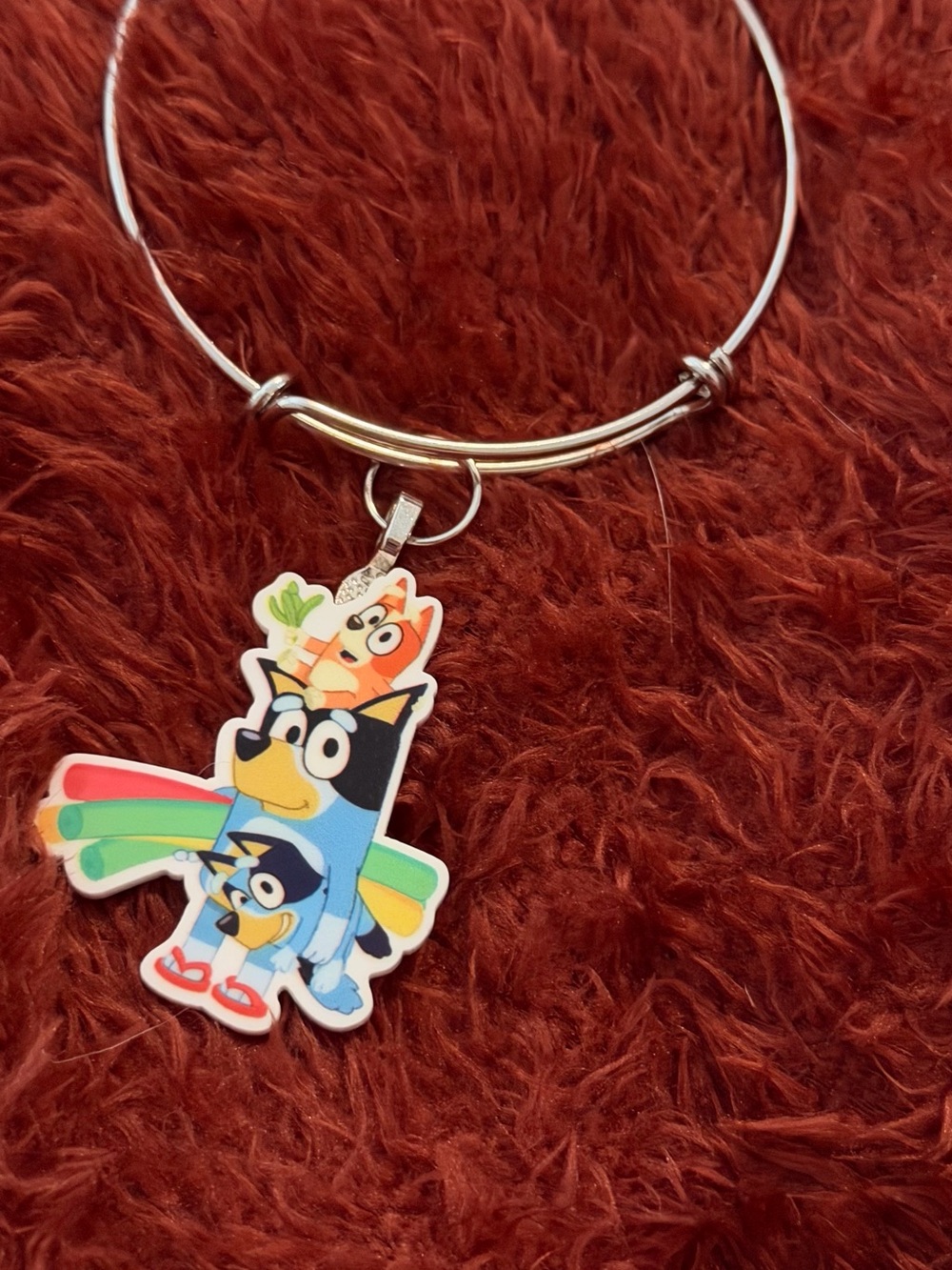 Bluey Character  Silver-Tone Charm Bangle Bracelet - Blue, Multi